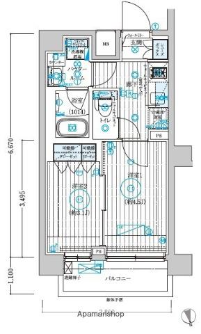 ブライズ宮崎台(1K/2階)の間取り写真