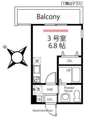 ハーミットクラブハウスプティバッセⅠ(ワンルーム/1階)の間取り写真
