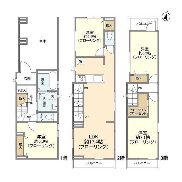 東急池上線 久が原駅 徒歩4分 3階建 築4年(4LDK)の間取り写真