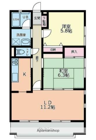 ラ・メール弥勒寺(2LDK/3階)の間取り写真