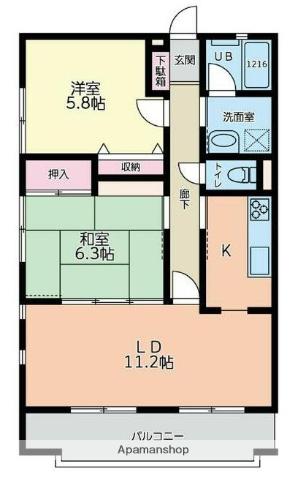 ラ・メール弥勒寺(2LDK/3階)の間取り写真