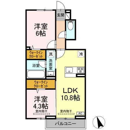 ラルブルボヌ—ル(2LDK/1階)の間取り写真