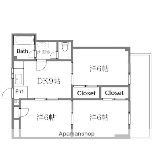 福地ビル(3DK/6階)の間取り写真