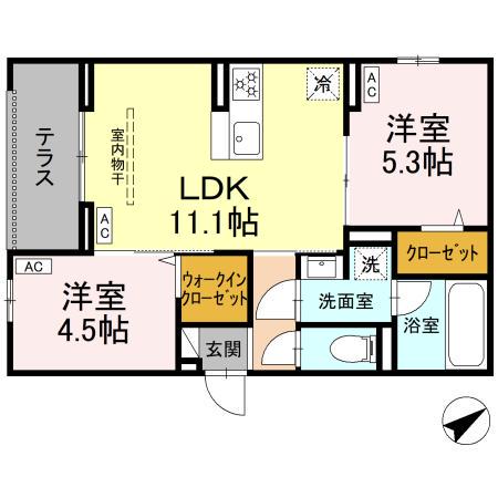 アルスフィルド相模原(2LDK/1階)の間取り写真