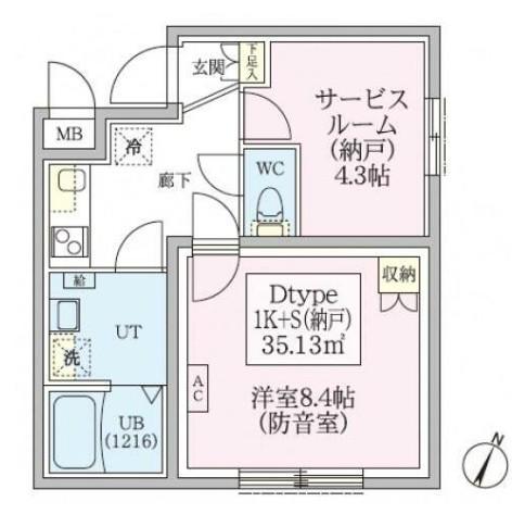 防音マンションスカイラシクラス田園調布本町(1K/1階)の間取り写真