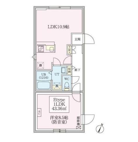 防音マンションスカイラシクラス田園調布本町(1DK/2階)の間取り写真