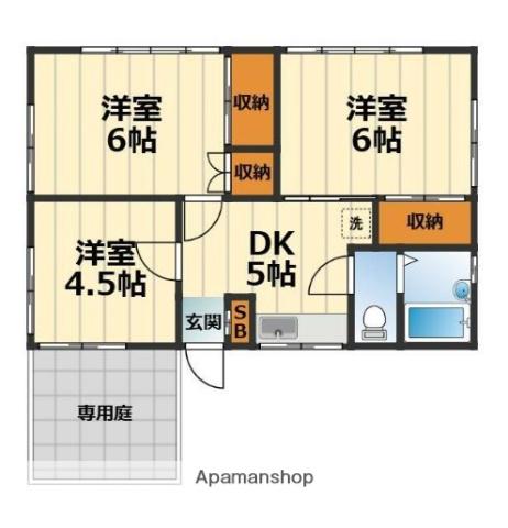 東急東横線 綱島駅 バス乗車時間：20分 八千代田バス停で下車 徒歩17分 2階建 築39年(3DK)の間取り写真
