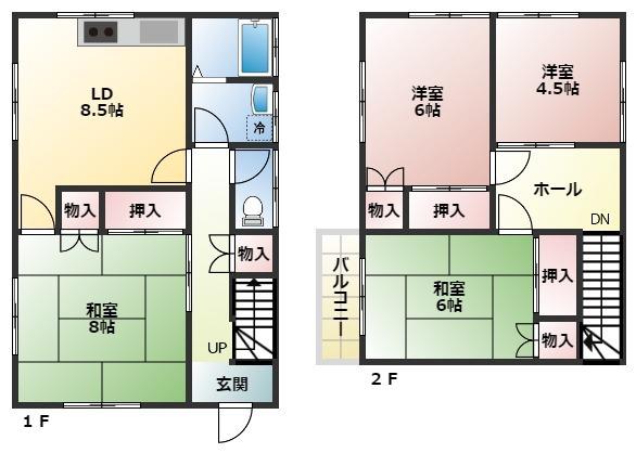 京急久里浜線 三崎口駅 バス乗車時間：10分 長井（神奈川県）バス停で下車 徒歩4分 2階建 築41年(4DK)の間取り写真