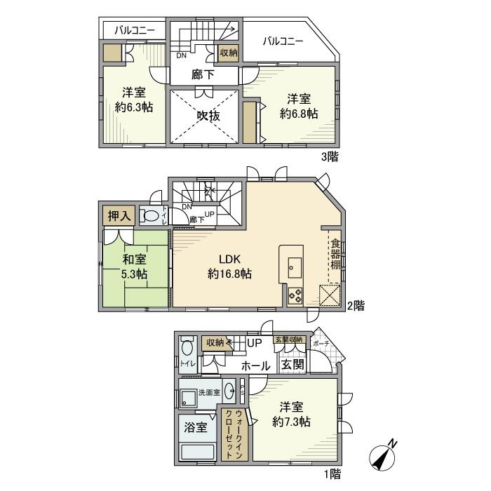 小田急電鉄小田原線 小田急相模原駅 徒歩5分 3階建 築19年(4LDK)の間取り写真