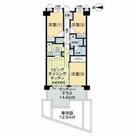 ライオンズタワー片瀬江ノ島(3LDK/1階)の間取り写真