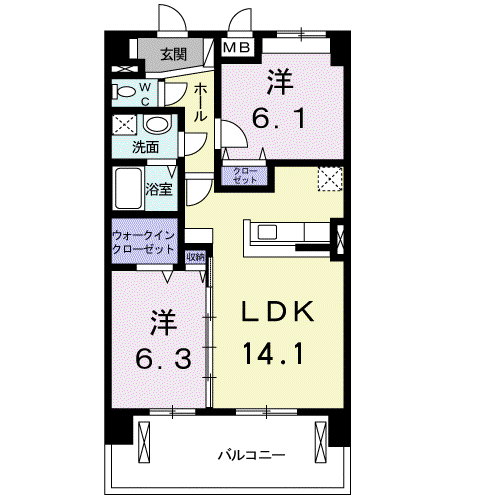 アルールⅠ(2LDK/3階)の間取り写真
