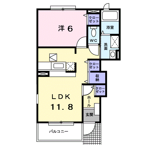 Y.クルメン(1LDK/1階)の間取り写真