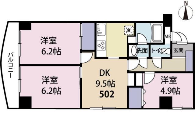 テルス川崎中島レジデンス(3DK/5階)の間取り写真