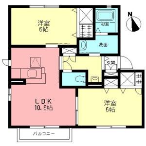 プランドールKⅠ(2LDK/1階)の間取り写真