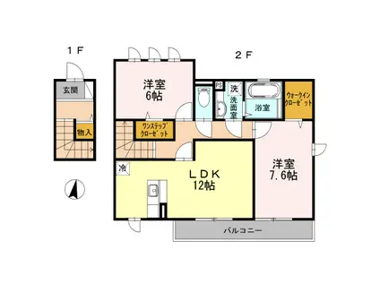 ソフィス かすみの瀬(2LDK/2階)の間取り写真