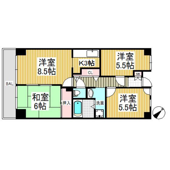 グリーンヒル弥生台(3LDK/2階)の間取り写真