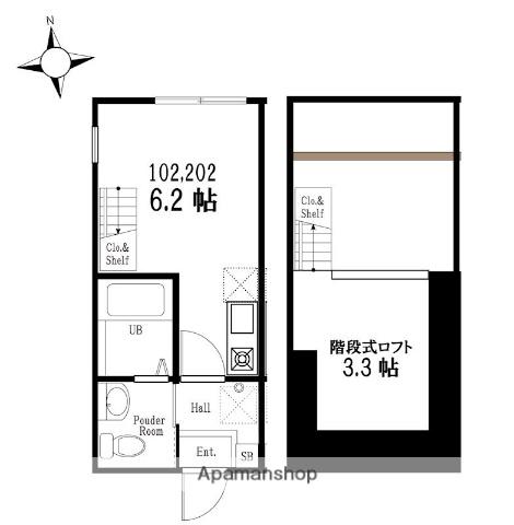 ハーミットクラブハウス弘明寺A号棟(1K/1階)の間取り写真