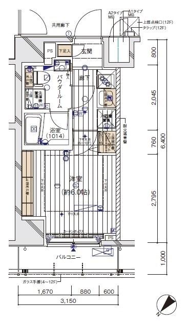 メインステージ川崎イースト(1K/12階)の間取り写真