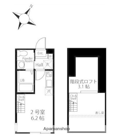 ハーミットクラブハウス キアーヴェ3B棟(ワンルーム/2階)の間取り写真