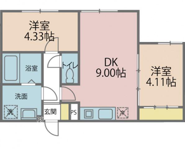 カインドネス横浜磯子(2DK/2階)の間取り写真