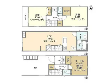 湘南新宿ライン宇須 武蔵小杉駅 徒歩13分 3階建 築2年(2SLDK)の間取り写真