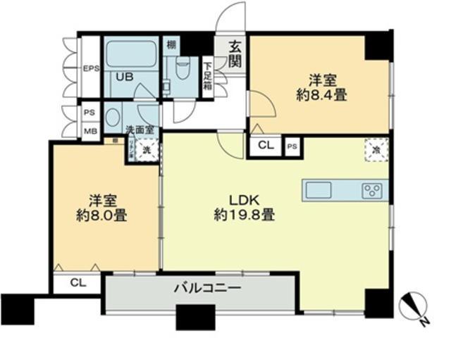 クロスレジデンス蒲田(2LDK/15階)の間取り写真