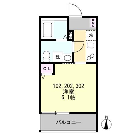 カルヴィ川崎(1K/1階)の間取り写真