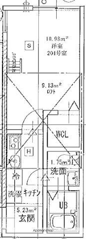 アンダンテ鶴ヶ峰(1K/2階)の間取り写真