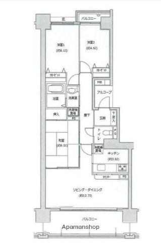ユニーブル湘南野比リ・ノヴァス タワー棟(3LDK/2階)の間取り写真