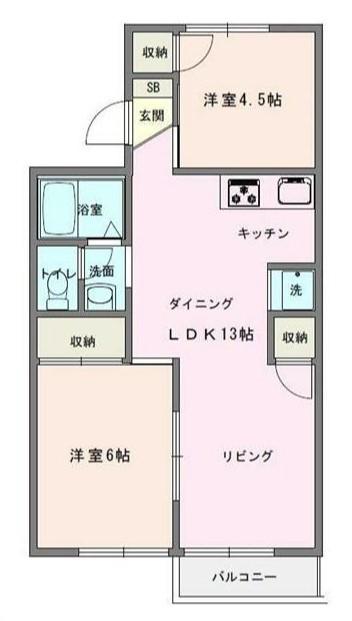 ラドンシティー鶴巻A(2LDK/1階)の間取り写真