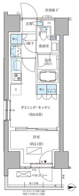 パークアクシス品川天王洲アイル(1DK/2階)の間取り写真