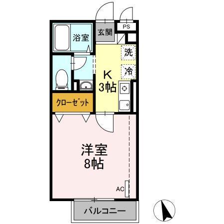 アムール大倉山A棟(1K/3階)の間取り写真