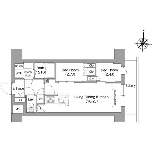 コンフォリア・リヴ南品川(2LDK/1階)の間取り写真