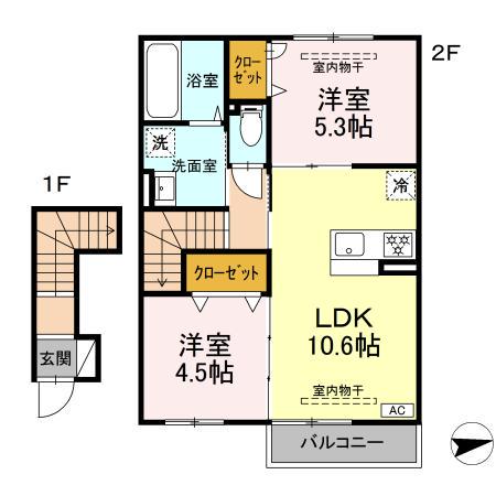 ホワイト キャッスル(2LDK/2階)の間取り写真
