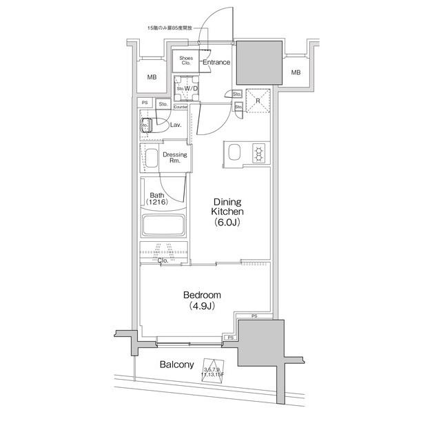 ザ・パークハビオ大森町(1DK/10階)の間取り写真