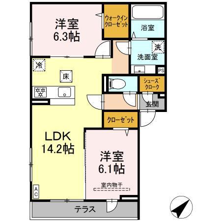 D PAINA大倉山(2LDK/1階)の間取り写真