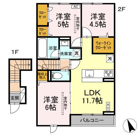 グラースK(3LDK/2階)の間取り写真