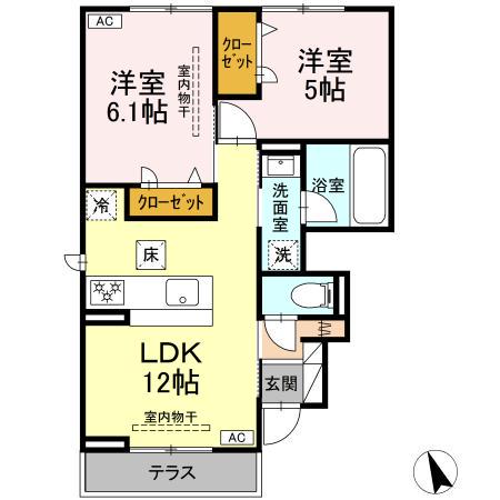 グラースK(2LDK/1階)の間取り写真