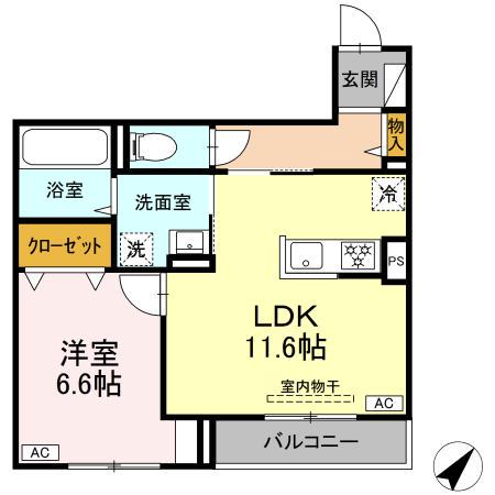 DBLESS上大岡(1LDK/2階)の間取り写真