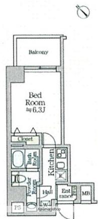 ティモーネグランデ横浜ノース(1K/2階)の間取り写真