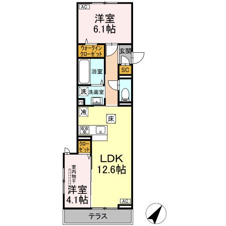D-PAINA 笹下(2LDK/1階)の間取り写真