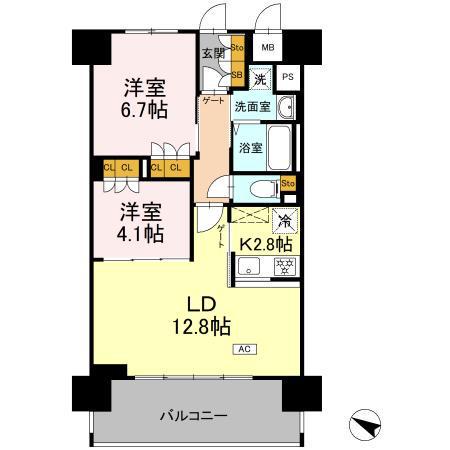 リーラ横浜川和町(2LDK/10階)の間取り写真