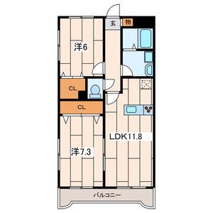 フェリスかしわ台(2LDK/3階)の間取り写真