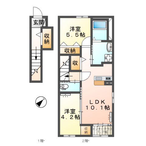 厚木市下川入アパート(2LDK/2階)の間取り写真