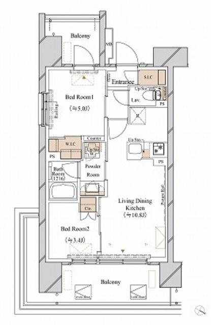 ブランシエスタ新丸子リバーフロント(2LDK/5階)の間取り写真