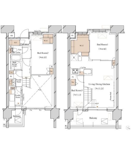 ブランシエスタ新丸子リバーフロント(2LDK/5階)の間取り写真