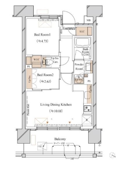 ブランシエスタ新丸子リバーフロント(2LDK/10階)の間取り写真