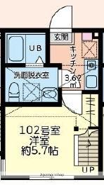 リアンスコートRS(1K/1階)の間取り写真
