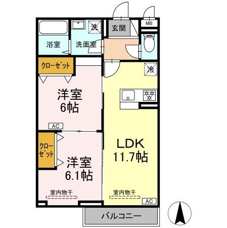 マリンヴィラージュ(2LDK/2階)の間取り写真