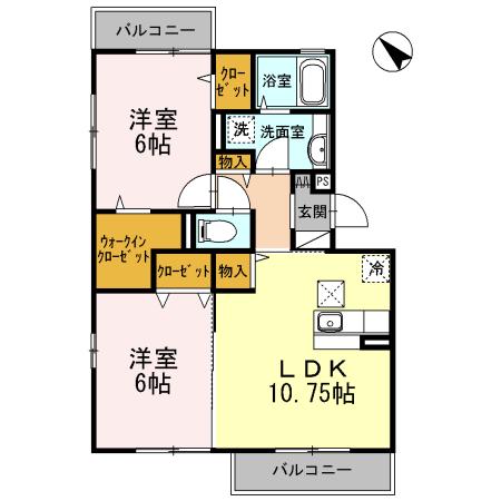 グリシーヌ(2LDK/2階)の間取り写真